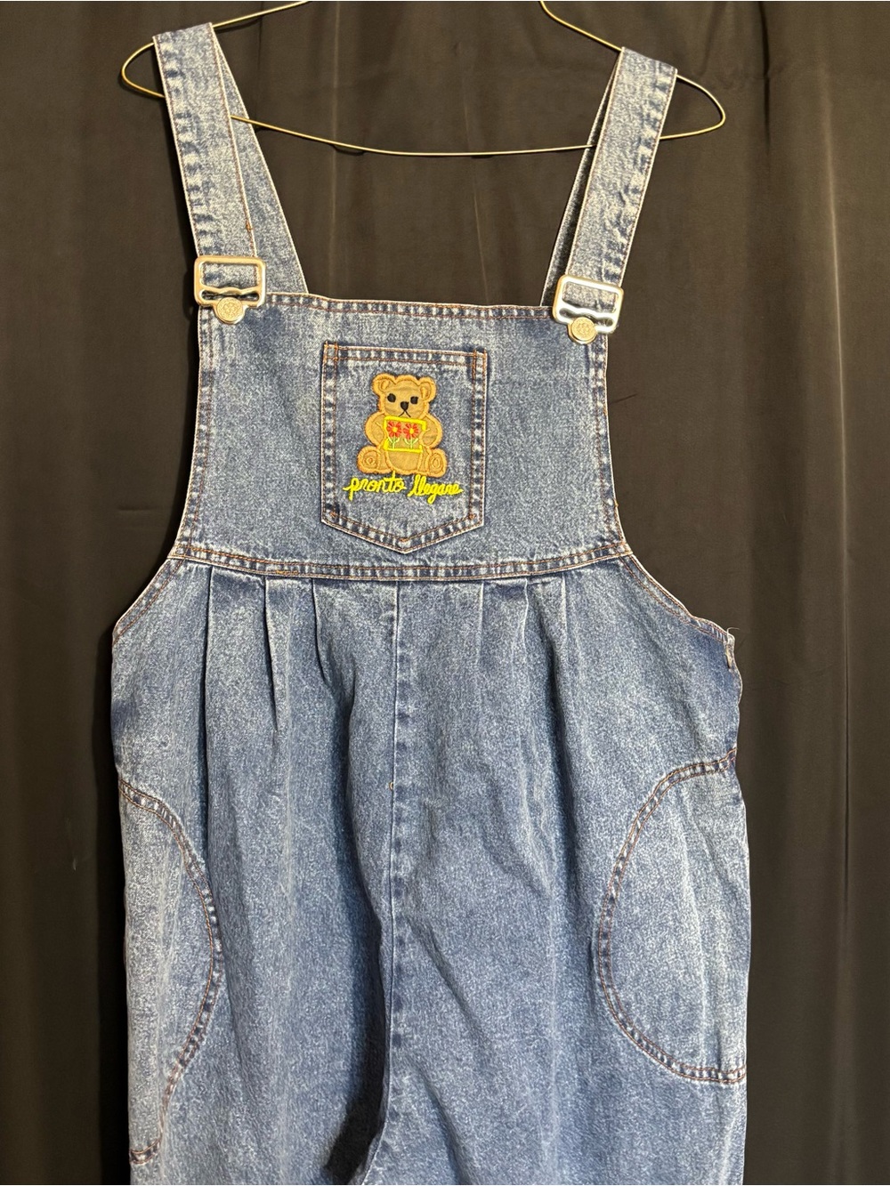 D’Roci Maternity Denim Overalls with Embroidered Bear Patch Pocket size Medium